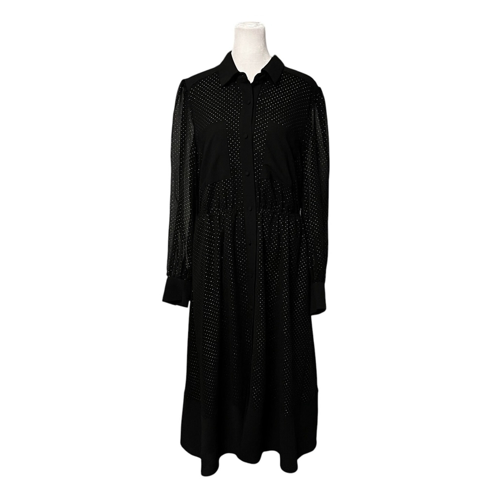 Rachel Roy Black Sheer Arm Gold Dot Midi Dress Size 8 - Picture 5 of 12